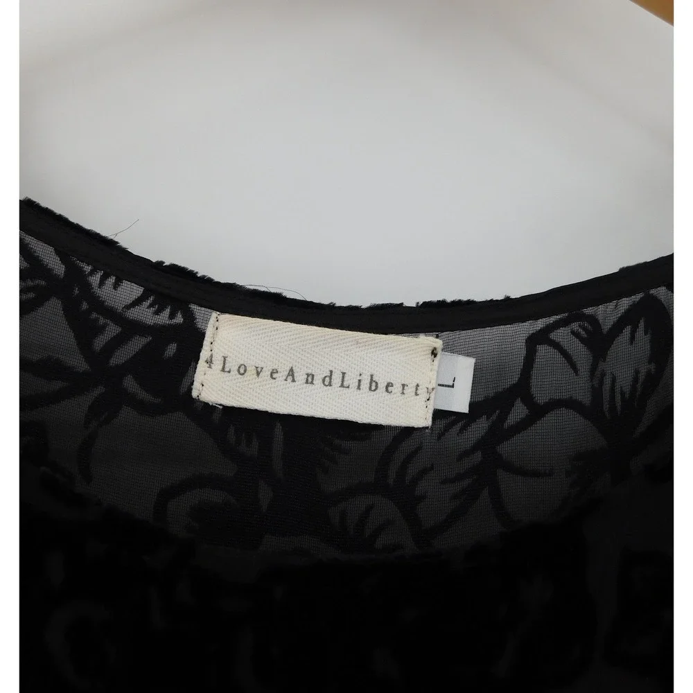 Love And Liberty Black Velvet Burnout Floral Sheer Blouse Top Womens Large L - Picture 3 of 3
